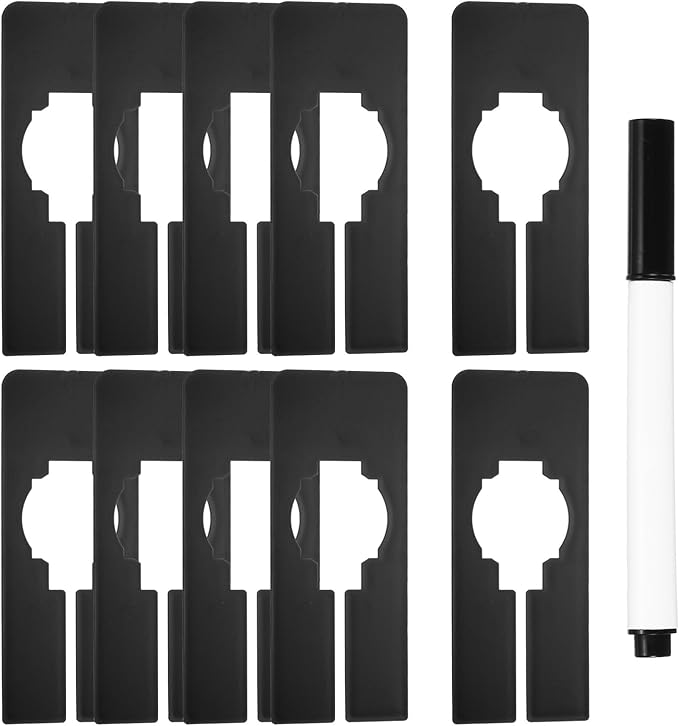 uxcell Clothes Dividers,10 Pack Rectangle Closet Rack Dividers Clothing Rack Size Dividers Blank Labels with Marker Pen Writable & Reusable for Hanging Clothes Sorting Size, Black