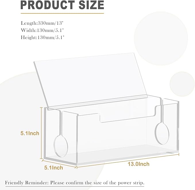 Cable Cord Organizer Box, 2 Open Slots Cords Hider Box, Under Desk Power Strip Organizer and Floor Cables Storage, Clear
