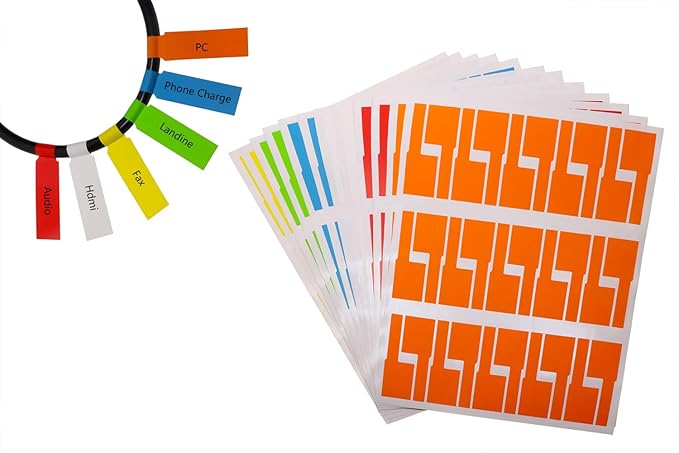Mini Skater 240 Labels 8 Sheet Colorful Waterproof Cord Labels Tags Write on Stickers Tear Resistant Flexible Works Cord Identification Labels for Laser Printer (8 Sheet (240 Labels))