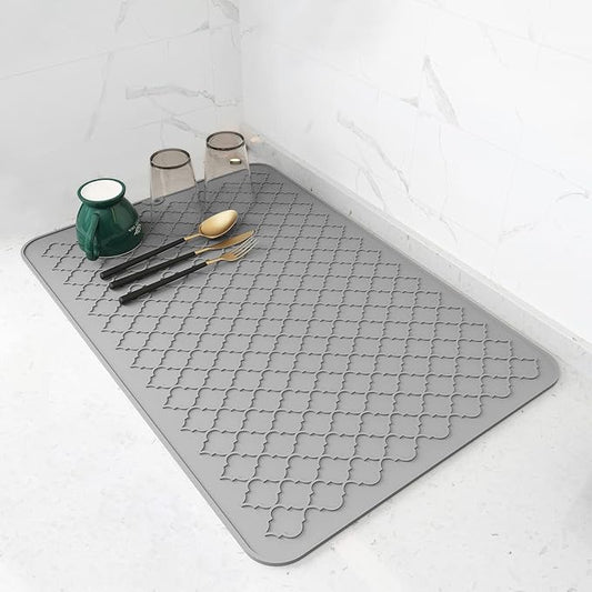 AMOAMI-Dish Drying Mats for Kitchen Counter-Silicone Dish Drying Mat-Kitchen Dish Drying Pad Heat Resistant Mat-Kitchen Gadgets Kitchen Accessories Kitchen Small Appliances(16" x 24", GREY)