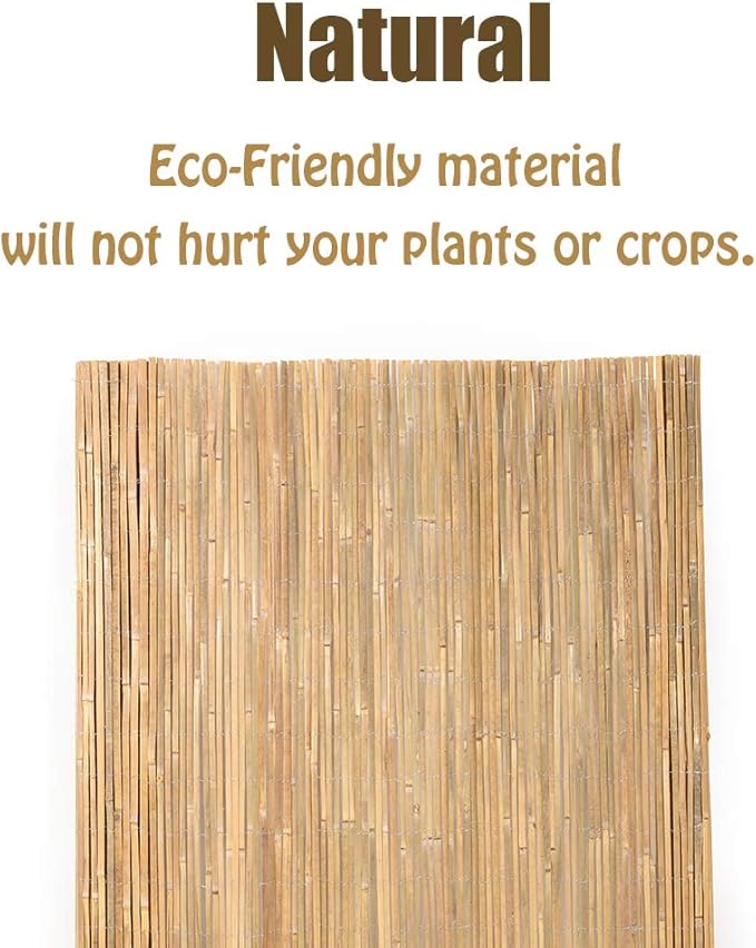 Mininfa Natural Bamboo Slat Screening, Eco-Friendly Privacy Slat Fence, Bamboo Screen Panel Roll for Balcony or as Wind and Sight Protection (2m x 4m)