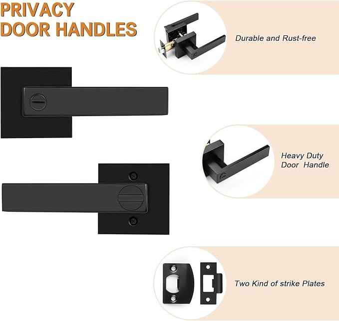 Probrico 15 Pack| Matte Black Door Handles Privacy Door Levers, Heavy Duty Reversible Bed and Bath Door Locks Interior Keyless Locksets