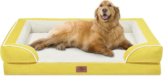 Comfort Expression Orthopedic Dog Bed for Extra Large Dogs 42x30 Inch, Waterproof Egg Crate Foam XL Pet Bed with Removable Bolsters, Dog Couch with Washable Cover & Non-Slip Bottom, Spicy Mustard
