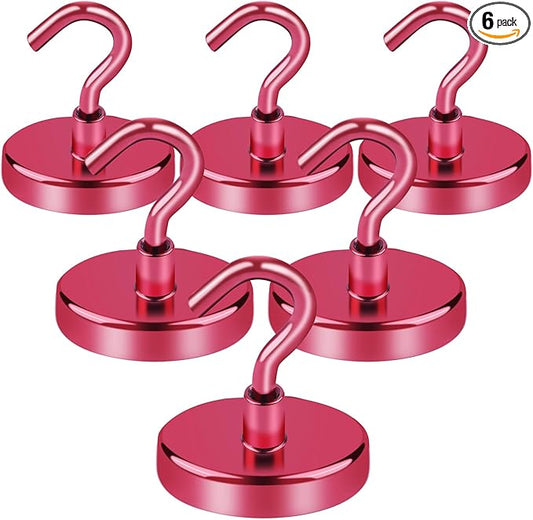 LOVIMAG Cruise Ship Essentials, 120Lbs Cruise Door Magnets, Red Cruise Magnetic Hooks, Magnetic Hooks Heavy Duty for Hanging Celling, Grill, Refrigerator Kitchen-6 Pack