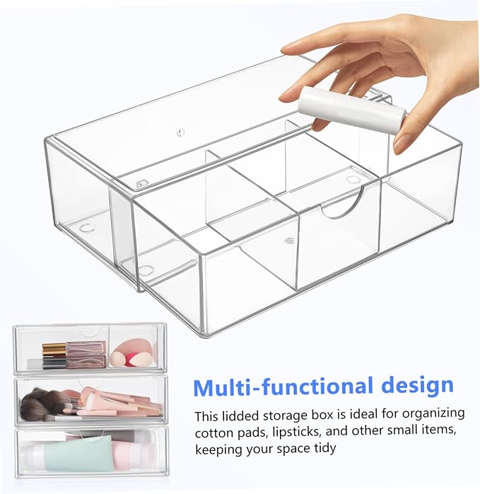 3pcs Makeup Organizer Lid Stackable Lipstick Holder Cosmetic Storage Box for Vanity and Desk for Skincare and Makeup Accessories