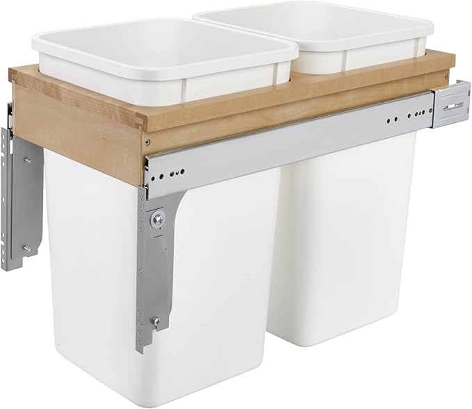 Rev-A-Shelf Top Mount Double Pullout Under Cabinet 27 Quart Kitchen Trash Cans with 150 Pound Rated Full-Extension Slides, 4WCTM-15DM2