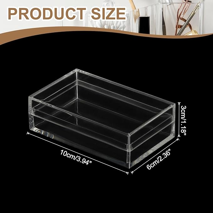 Acrylic Box with Lid, 3.94 x 2.36 x 1.18 in Acrylic Display Case Plastic Square Cube Container Storage Holder Stackable Bins for Cosmetic Collectible Candy Jewelry(2 Pack, Clear)