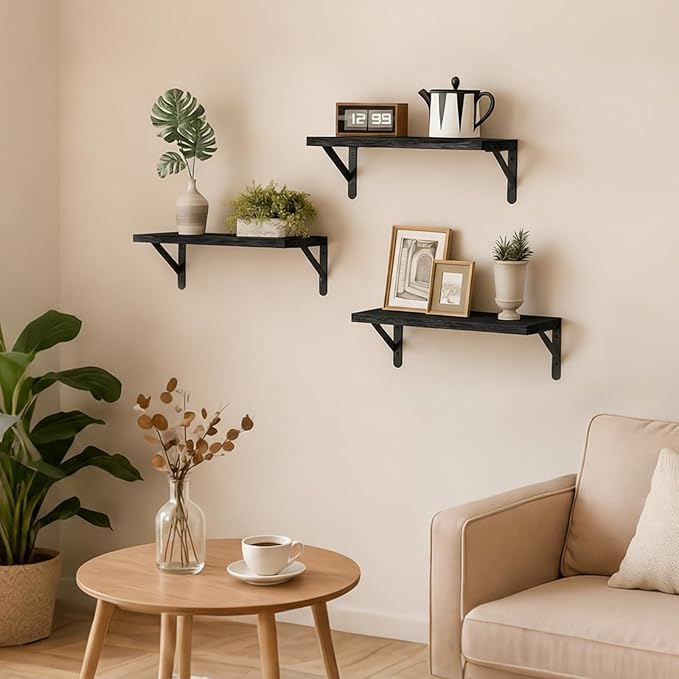 Floating Wall Shelves Set of 3 - Modern Wood Mounted Shelves 16.5"