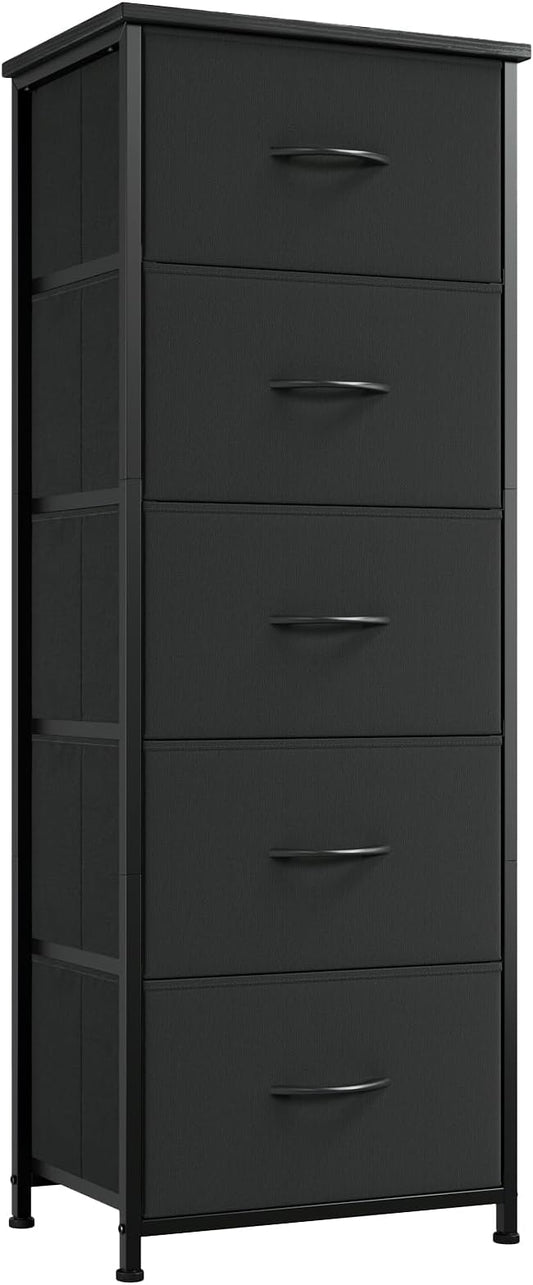 Somdot Tall Dresser for Bedroom with 5 Drawers, Storage Organizer Chest of Drawers with Removable Fabric Bins for Closet Bedside Living Room Laundry Entryway Hallway, Black