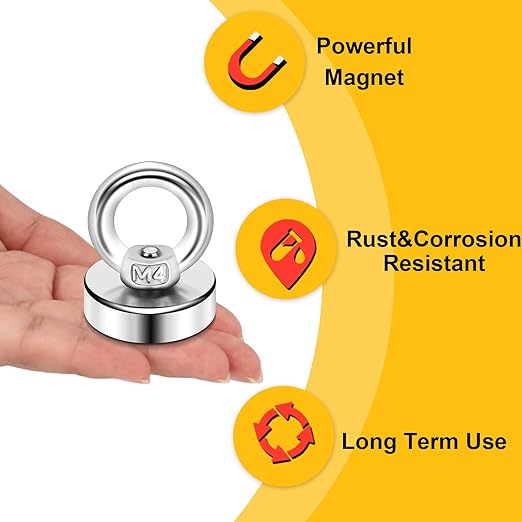 DIYMAG Magnetic Hooks, 40 Lbs Heavy Duty Rare Earth Neodymium Magnet Hooks with Countersunk Hole Eyebolt for Home, Kitchen, Workplace, Office and Garage, Pack of 6