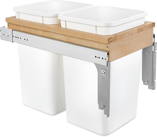 Rev-A-Shelf Top Mount Double Pullout Under Cabinet 27 Quart Kitchen Trash Cans with 150 Pound Rated Full-Extension Slides, 4WCTM-15DM2