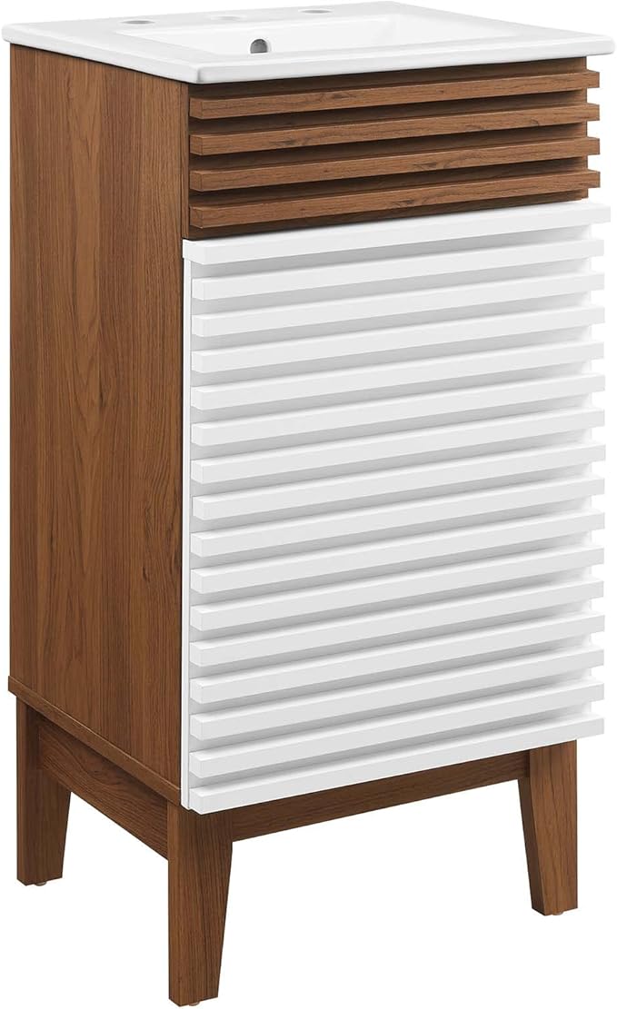 Modway Render 18" Bathroom Vanity With Sink in White Walnut White