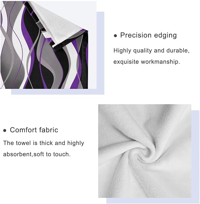 3 Piece Purple Grey Bath Towels Set,Microfiber Absorbent Black White Gray Striped Modern Abstract Towels for Bathroom,1 Bath Towel,1 Hand Towel,1 Washcloth,Purple Decorative Bathroom Towels