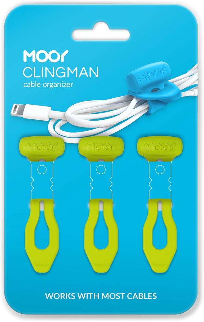 MOOY CLINGMAN Cable Organizer, Cable Management Cable Ties, Reusable, Silicone Rubber, Set of 3, Colorful, Super Stretchable, Never Get Lost (Green)