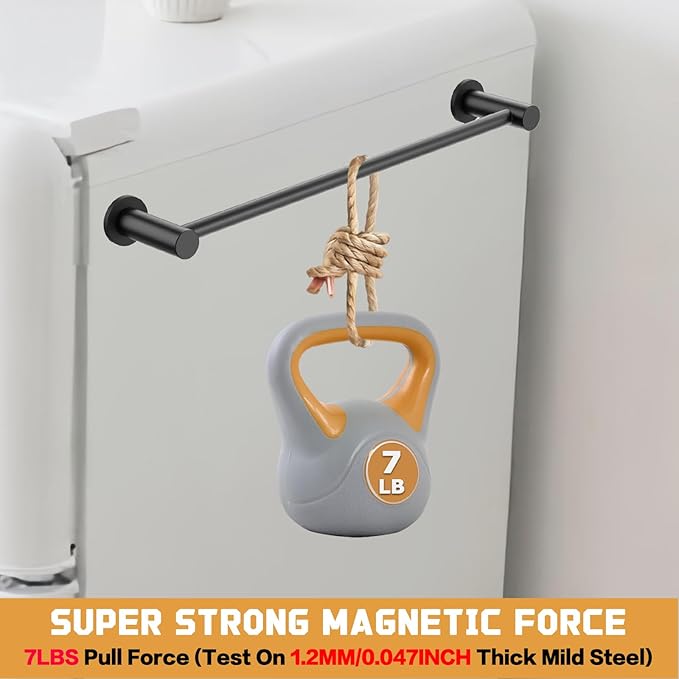 ULIBERMAGNET Magnetic Towel Holder, 1 Set Magnetic Towel Bar Holder with Adjustable Length, Matte Black Non-Slip Magnetic Towel Rod Rack for Refrigerator, Dishwasher, Laundry, Kitchen Stove