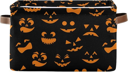 Halloween Basket Cute Halloween Baskets with Handles Collapsible Organizer Box Shelf Storage Baskets for Holiday Home Decor 2PCS