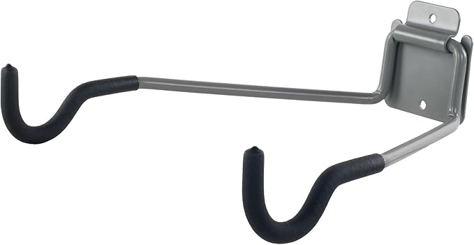 Stalwart Bike Wall Mount - EVA Foam Padded Bicycle Hooks with 50lb Capacity - Flip-Up Garage Bicycle Rack for Mountain, Road, and Kids Bikes by Rad Sportz, Silver, Black