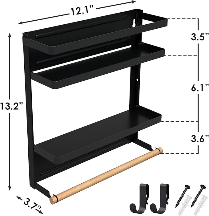 Paper Towel Holder with Shelf, 2-in-1 Magnetic Shelf, Heavy Duty Rustic Paper Towel Holder with 2 Removable Hooks, Tissue Holder for Tool Shed, Garage, Workbench, Kitchen, Craft Room, or Laundry Room