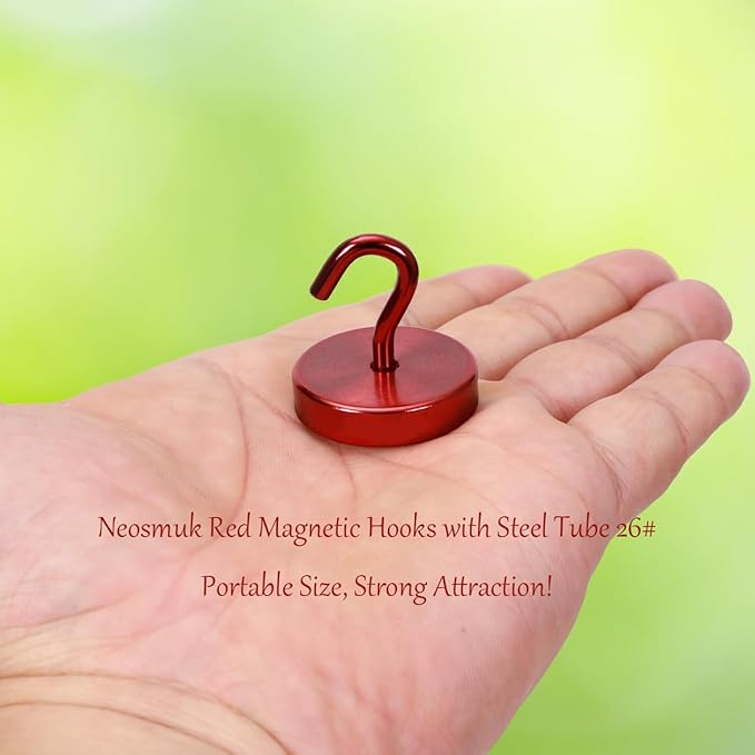Neosmuk Magnetic Hooks Heavy Duty,100lb Super Strong Magnet with Hooks for Cruise Cabins, Large Metal Hooks for Hanging on Fridge,Extra Strong Magnet Hanger for Ship Walls, 6 Pack.Red