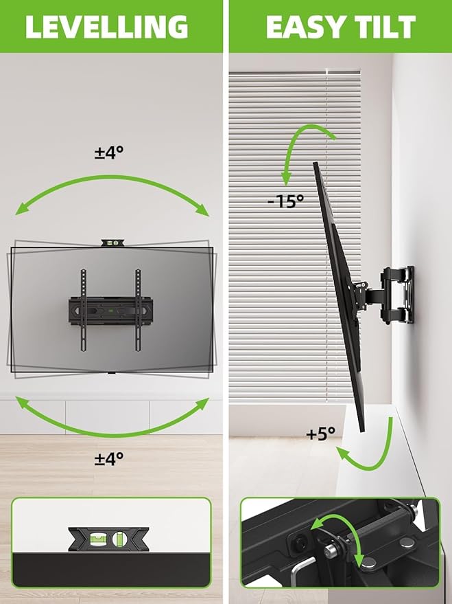 USX MOUNT TV Wall Mount for 32-70 inch Flat Screen/LED/4K up to 110lbs, Full Motion TV Mount Bracket with Swivel & Tilt Articulating Dual Arms, Max VESA 400x400mm, Fits 12/16" Wood Studs