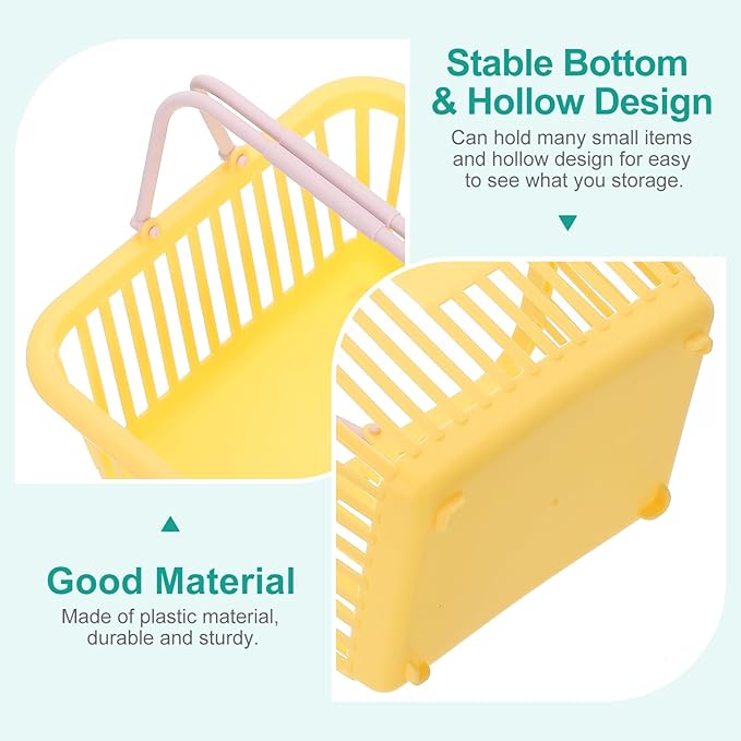 PATIKIL 8PCS Small Plastic Basket,Mini Storage Basket Grocery Tiny Shopping Baskets with Handle Organizer Filtered Water for Organizing Toys Fruits Veggies Snacks, Yellow