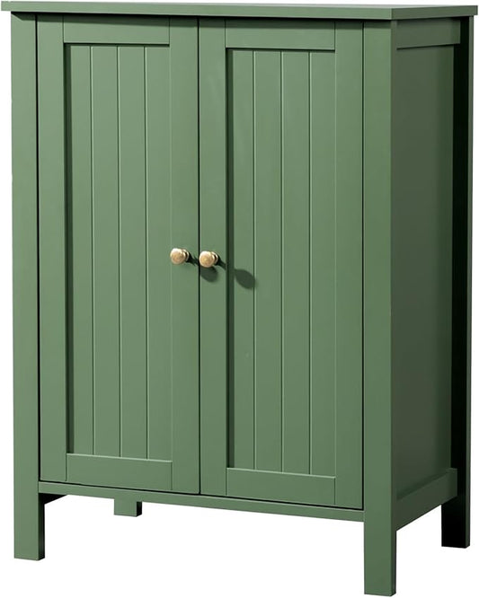 Karl home Freestanding Bathroom Floor Storage Cabinet, Narrow Slim Bathroom Storage Cabinet with 2 Doors and Interior Shelves, Forest Green