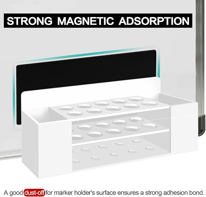 Acrylic Magnetic Dry Erase Marker Holder, 10 Slots White Magnetic Marker Pen Holder, Magnet Storage for Whiteboard Office, School, Home, Pen, Eraser, Cleaner Not Included, 2PCS