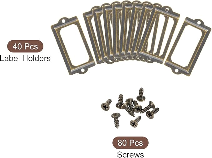 uxcell Metal Label Holders, 70x33mm 40pcs File Name Card Tag Label Holder Frame for Office Library Drawer Cabinet Shelves, Bronze Tone
