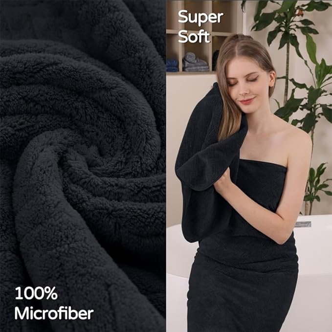 Oversize Bathroom Towels Set, Bath Towels Set 600 GSM Microfiber, 35x70 inches Bath Sheet Premium Naturally,Soft Absorbent Extra Large Bath Towels, Machine Washable Towel(Black, 4PCS)