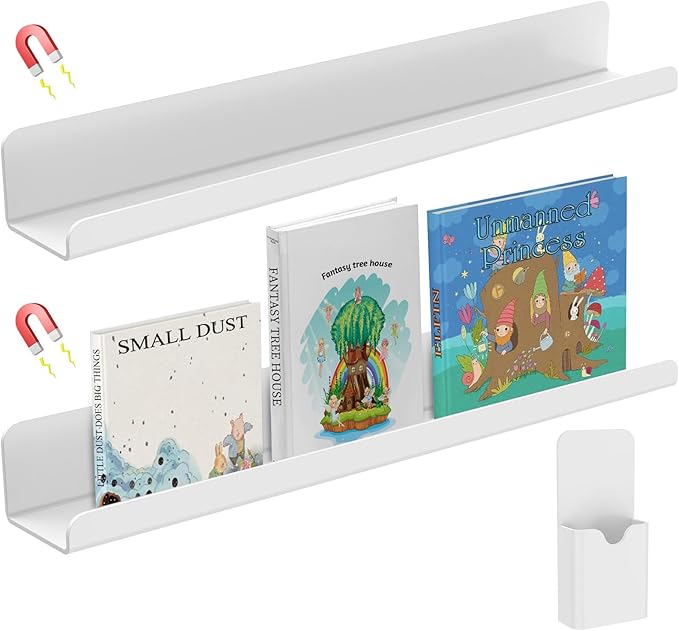 2 Pcs Magnetic Book Shelf for Whiteboard, Reusable Magnetic Book Holder and Pen Holder, Reusable Magnetic Shelves for Classroom, Office, Refrigerator, School Supplies