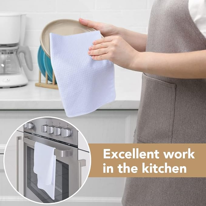 Microfiber Kitchen Towels Waffle Weave Kitchen Dish Towels Super Absorbent Soft Fast Drying Dish Cloths Reusable Cleaning Cloths Kitchen Hand Towels Tea Towels 12Pack White 16 Inch X 24 Inch