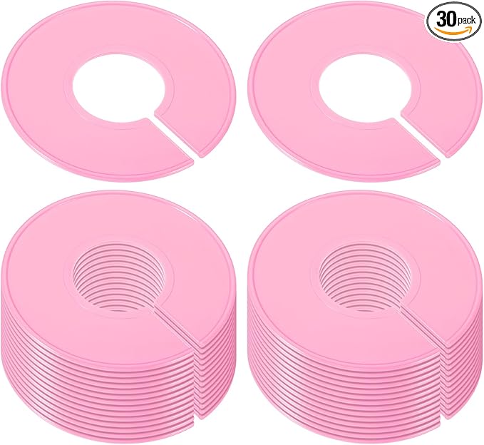 PATIKIL Clothes Dividers for Hanging Clothes, 30 Pack Closet Clothing Rack Size Dividers Blank Labels Sorting Round Separator for Closet, Pink