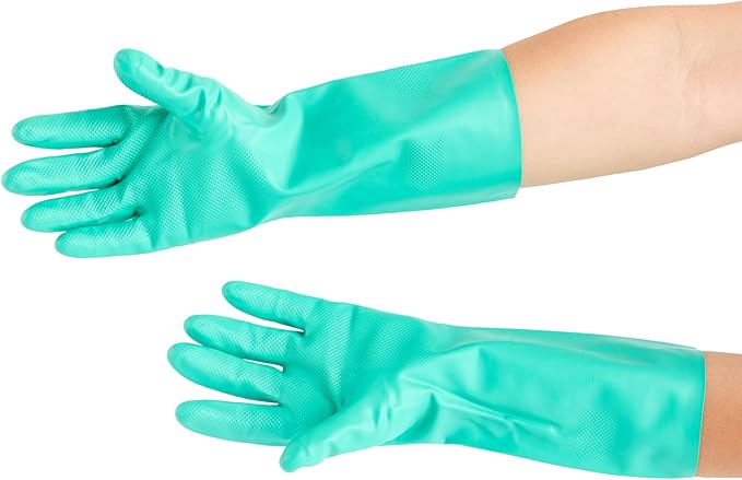 Clean Tek Professional 15 Mil Small Cleaning Gloves, 1 Pair Of Long Cuff Gloves - Flock Lining, No-Powder, Green Nitrile Chemical Tolerant Gloves, No-Latex, Heavy-Duty Tasks