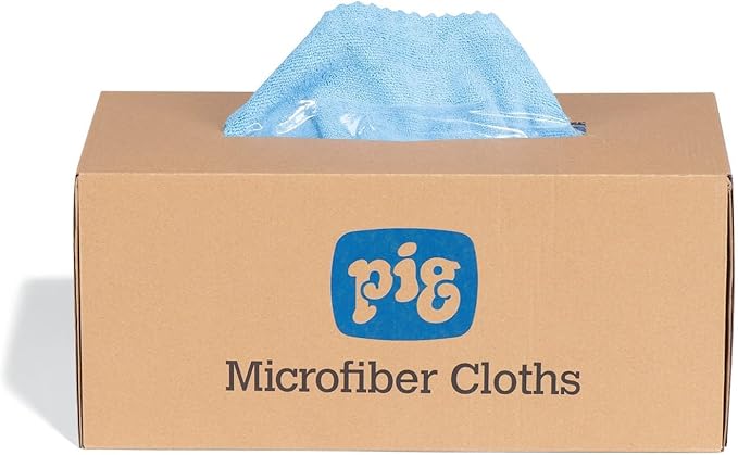 PIG Microfiber Cloths| Durable Low-Lint Microfiber Rags | 50 per box | 16" W x 16" L | Blue | PM50827-BL