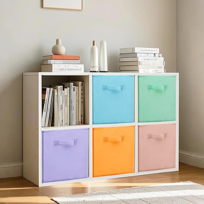11x11 Storage Bins, Set of 4 Storage Cubes, Collapsible Cube Storage Box, Fabric Closet Organizers with Handles for Home, Office, Closet Shelf Cabinet, Bookcase, Multi-Color