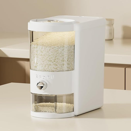 Rice Dispenser 10 lbs | Large Rice Storage Container for Kitchen&Pantry - Space-saving, Moisture & Pest-proof, BPA-Free - Dry Food Dispenser with One-Touch Dispenser & Measuring Cup for Families
