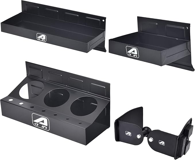 A A in 4-Piece Magnetic Toolbox Tray Set, Tray and Holder, Magnetic Toolbox Shelf Tool Box Cabinet Side Shelf Storage for Tool Organizer, Garage, 2 Trays, Can Caddy, Paper Towel & Screwdriver Holder