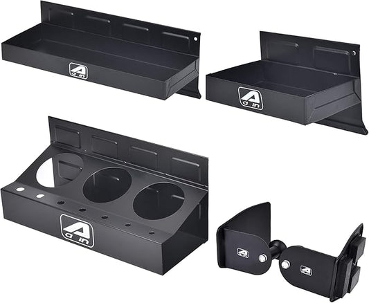A A in 4-Piece Magnetic Toolbox Tray Set, Tray and Holder, Magnetic Toolbox Shelf Tool Box Cabinet Side Shelf Storage for Tool Organizer, Garage, 2 Trays, Can Caddy, Paper Towel & Screwdriver Holder