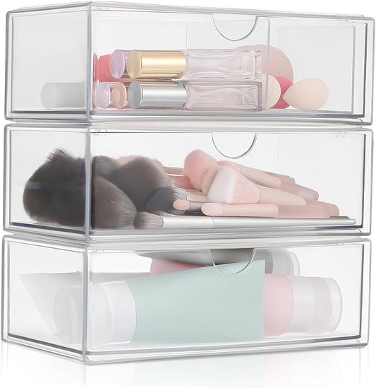 3pcs Elegant Lidded Makeup Organizer Storage Box Lipstick Holder Desktop Cosmetics Organizer for Vanity Bathroom