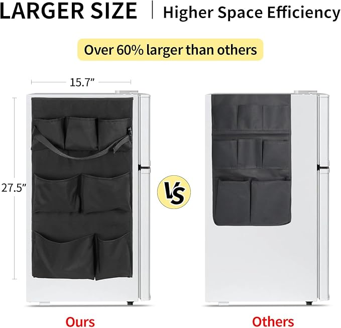 WOMACO Mini Fridge Organizer, Strong Adhesive Dorm Refrigerator Caddy, Heavy Duty College Dorm Fridge Storage Caddy – Apartment, Kitchen and Door Organization (Black, 1 pack)