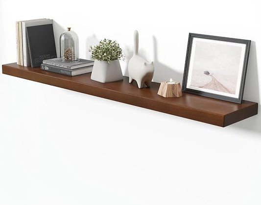 Floating Shelves for Wall, 55"Wx9.3"D USA-Sourced Douglas-Fir Solid Wood Rustic Wall Shelves with Heavy Duty Invisible Bracket, Nursery Book Storage Display Shelf for Bathroom, Set of 1, Walunt Finish