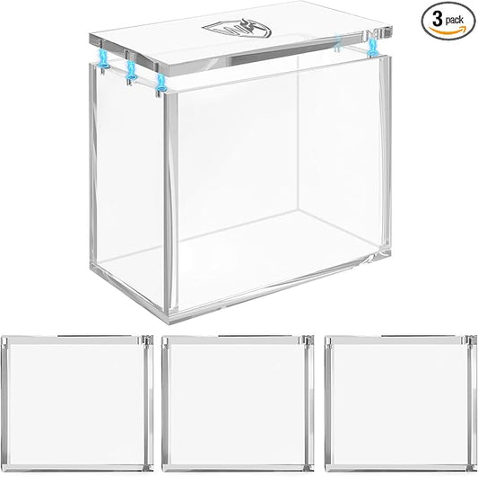 PKMN Booster Box Case 3 Pack, 8mm Ultra Thick Acrylic Protector with Magnetic Lid, Stackable Clear Display Box for Trading Card Collection