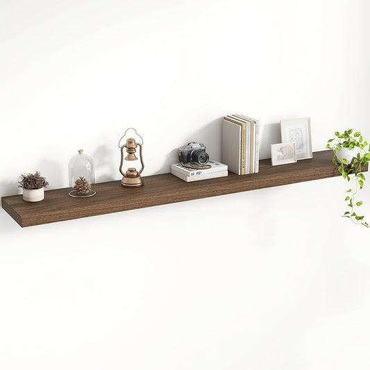 55 Inch Floating Shelves, 8 Inch Deep Floating Shelves for Wall, Hanging Shelf with Invisible Brackets, Deep Shelves for Bathroom, Bedroom, Living Room, Walnut, Set of 1