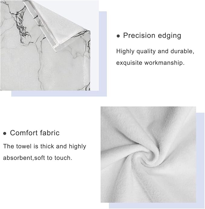Marble White Towels Set of 3 Marbling Texture Art Bathroom Towel Soft Absorbent Bath Hand Towels Washcloth Guest Towel Sets Bathroom Decorations