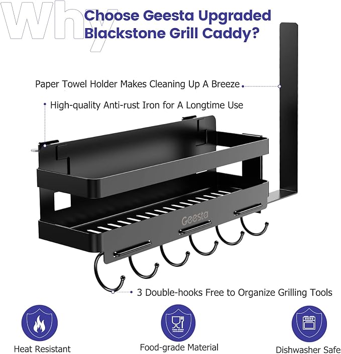 Geesta Upgraded Griddle Caddy for 28"/36" Blackstone Griddles, BBQ Accessories Storage Box with Paper Towel Holder