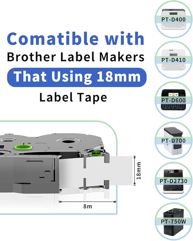 Oozmas 18mm Label Tape Replacement for TZe-241 Brother Label Maker Tape 18mm 0.7 Inch Tz Laminated White TZe241 P-Touch Black on White for PTD410 PT-D400 PT-D610BT PTD600 Refill, 3/4 Inch, 4 Pack