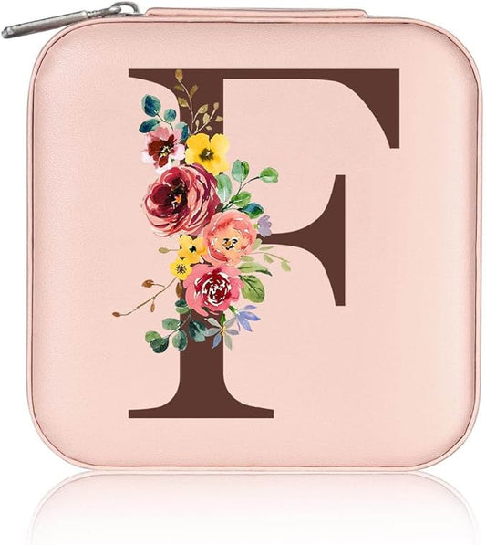 Parima Boss Gifts for Women - Boss Day & Birthday Gifts, Personalized Pink Initial Jewelry Box - Letter F, Travel Jewelry Case