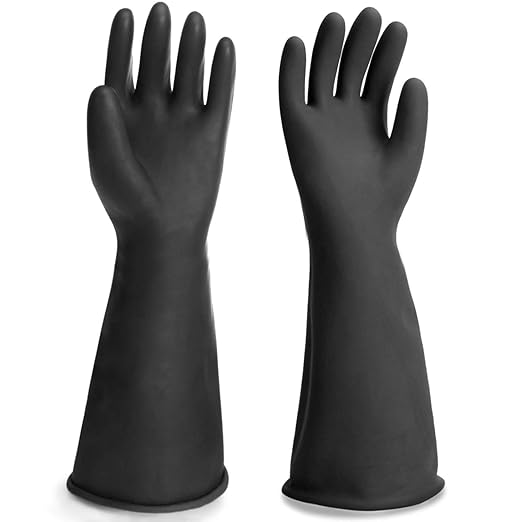 Safety Work Gloves for Men, 3 Pairs Chemical Resistant Elbow Length Gloves, Heavy Duty Rubber Industrial Glove for Cleaning Aquarium, Pool, Chemistry Laboratory, 18" Long, Extra Large