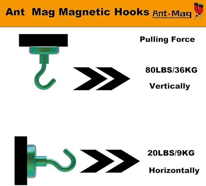 Ant Mag Strong Magnet Hooks 100lbs+ Pulling Force Neodymium Hooks Hangers Heavy Duty Used for Home Kitchen Refrigerator