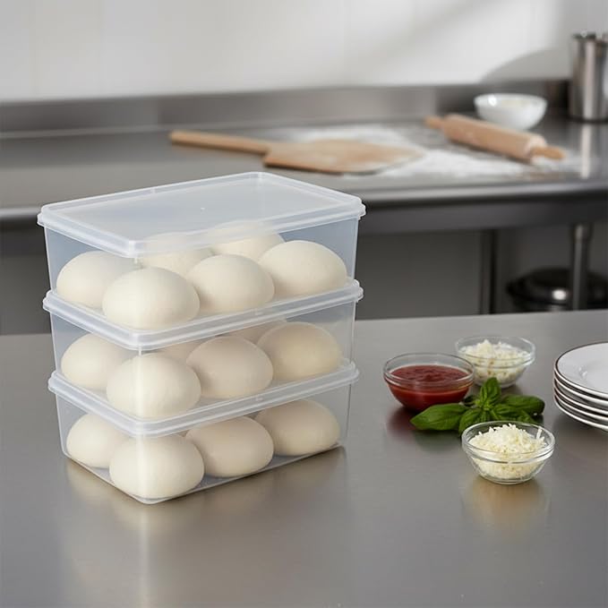 3 Pack pizza dough proofing box, Stackable bread proofing container, sourdough tray, food storage containers with lids, pizza making supplies accessories, BPA Free, 6L Capacity